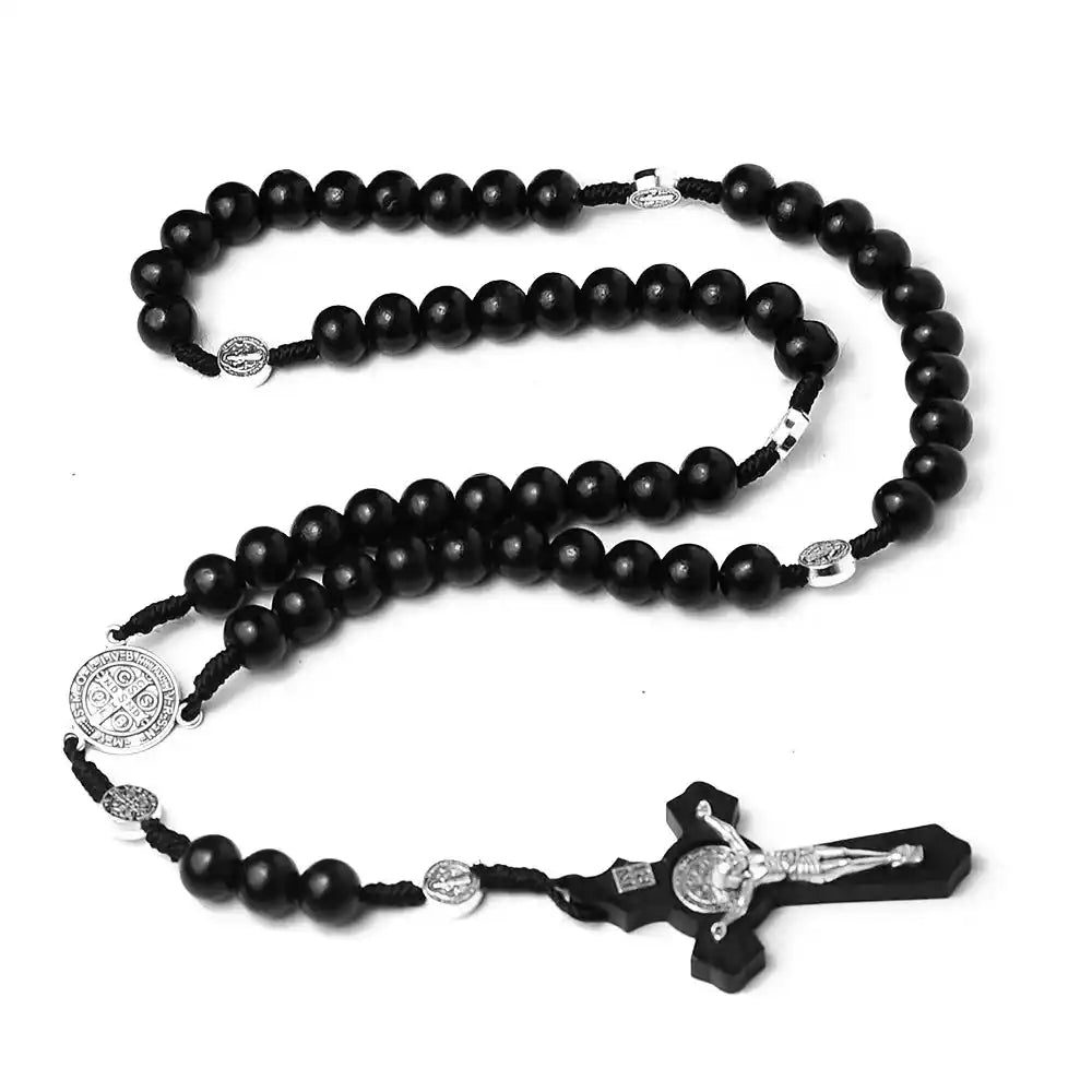 The Quiet Prayer — Wood Bead Rosary Necklace