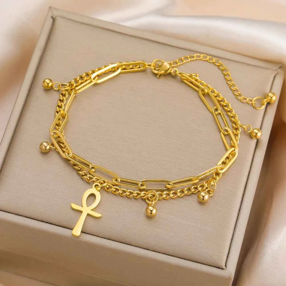 Dawapara Ankh Cross Bracelet Religious Ancient Egyptian Key To Life Prayer Amulet Supernatural Stainless Steel Jewelry