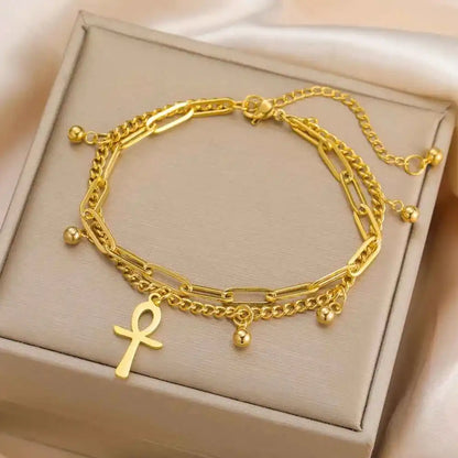 Dawapara Ankh Cross Bracelet Religious Ancient Egyptian Key To Life Prayer Amulet Supernatural Stainless Steel Jewelry - Pedlar's Attic