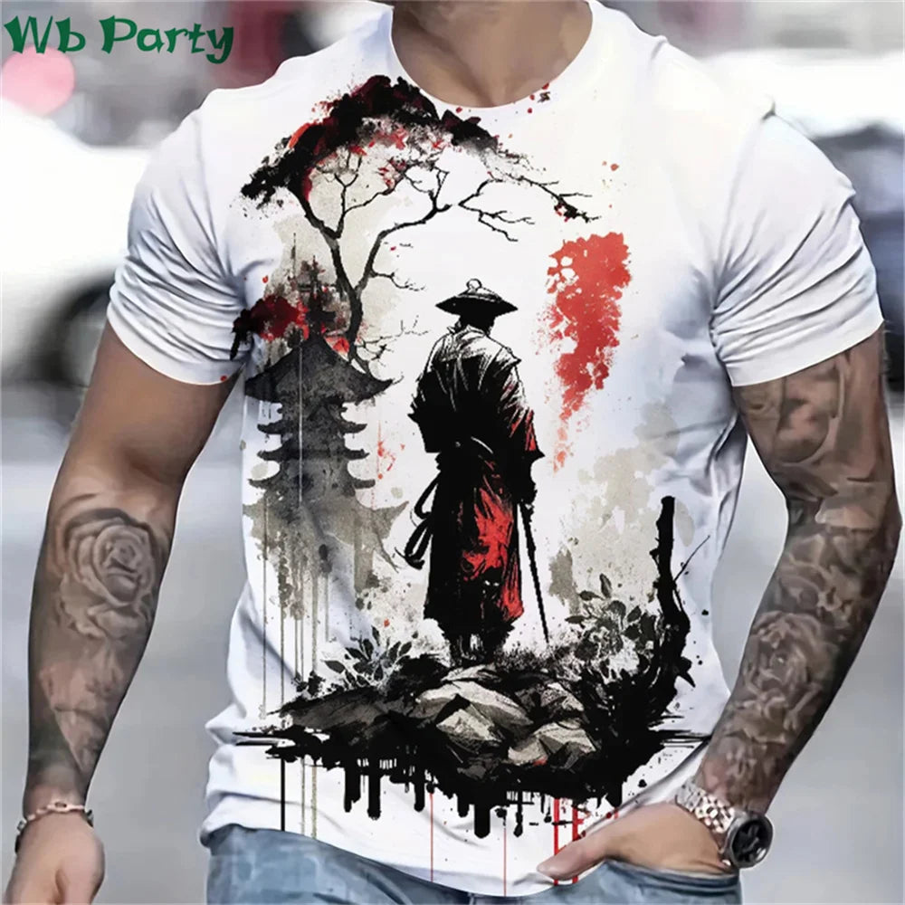 3D Printed Japan Samurai T shirt for Men Personality Pattern T-shirts Summer Fashion O-Neck Street Loose Tops Short Sleeve Tees