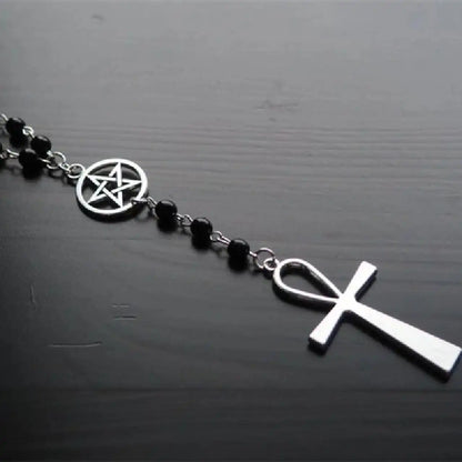 The Old Agreements — Ankh & Pentagram Wiccan Rosary Necklace
