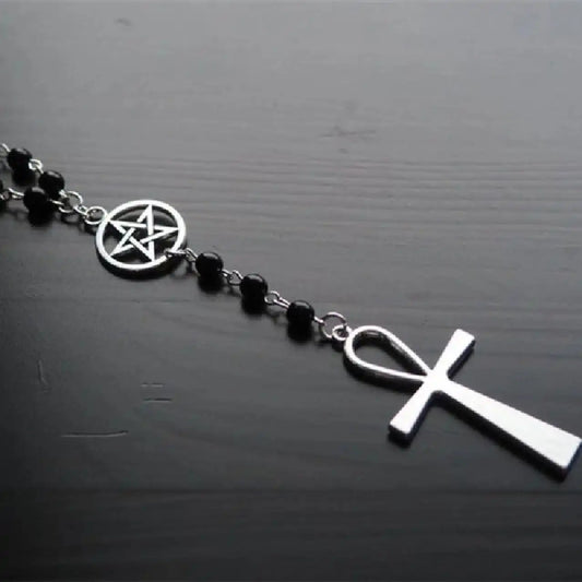 The Old Agreements — Ankh & Pentagram Wiccan Rosary Necklace