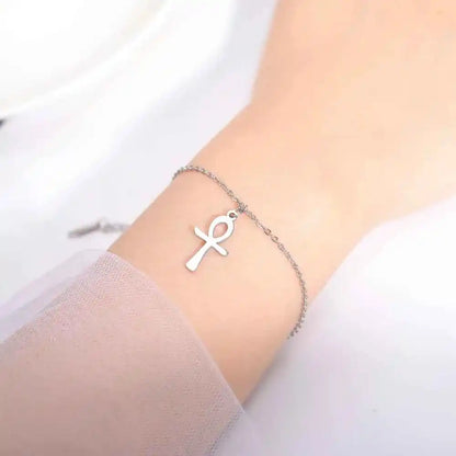 Dawapara Ankh Cross Bracelet Religious Ancient Egyptian Key To Life Prayer Amulet Supernatural Stainless Steel Jewelry - Pedlar's Attic