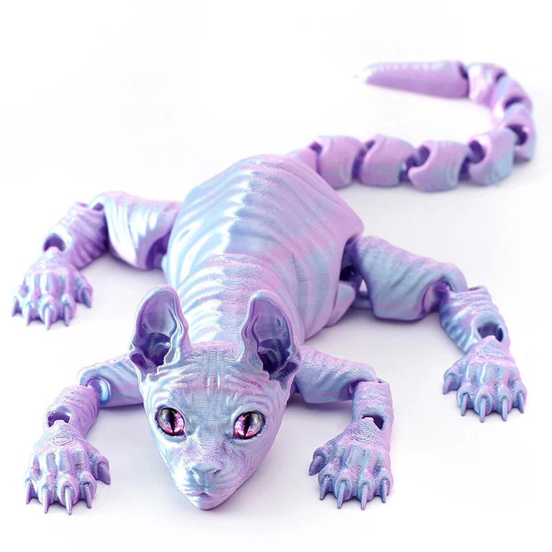 3D Printed Cat Animals Toy Realistic Hairless Figurine Articulated Cat Fidget Toy for Cat Lover Collector Home Decoration Toy