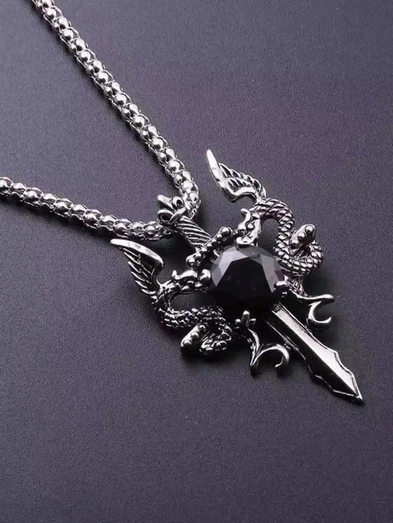 Gothic Style Ancient Silver-color Evil Dragon Gem Pendant Necklace - Pedlar's Attic