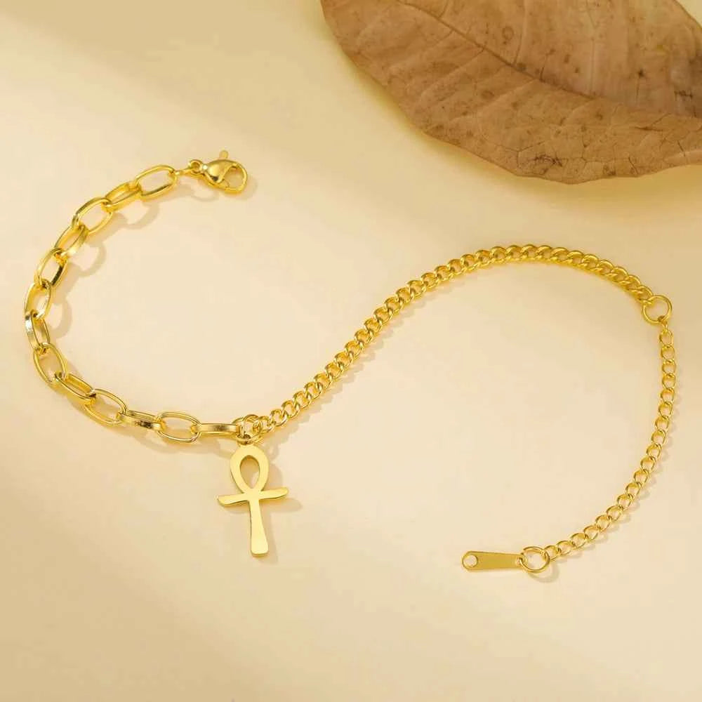 Dawapara Ankh Cross Bracelet Religious Ancient Egyptian Key To Life Prayer Amulet Supernatural Stainless Steel Jewelry