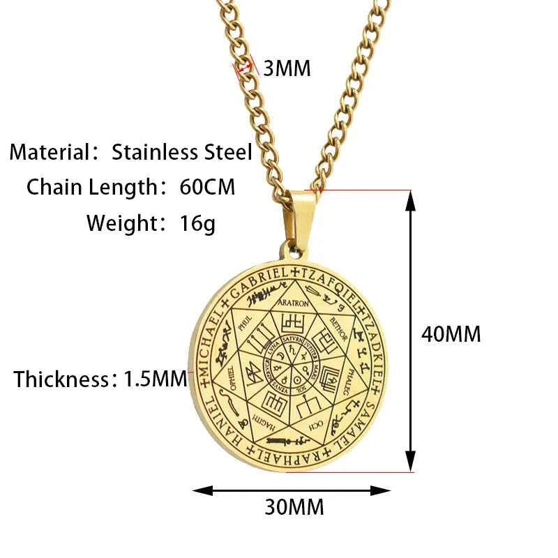 Necklace for Men Seven Archangels Pendant Solomon 7 Archangels Sigil Amulet Necklace Men Simple Stainless Steel Chain Jewelry