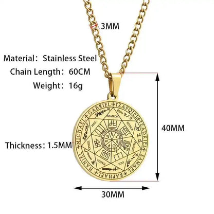 Necklace for Men Seven Archangels Pendant Solomon 7 Archangels Sigil Amulet Necklace Men Simple Stainless Steel Chain Jewelry - Pedlar's Attic