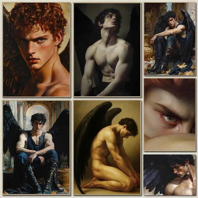 Dark Mysterious Retro Aesthetic Myth Hell Fallen Angel Portrait Poster Canvas Print Art