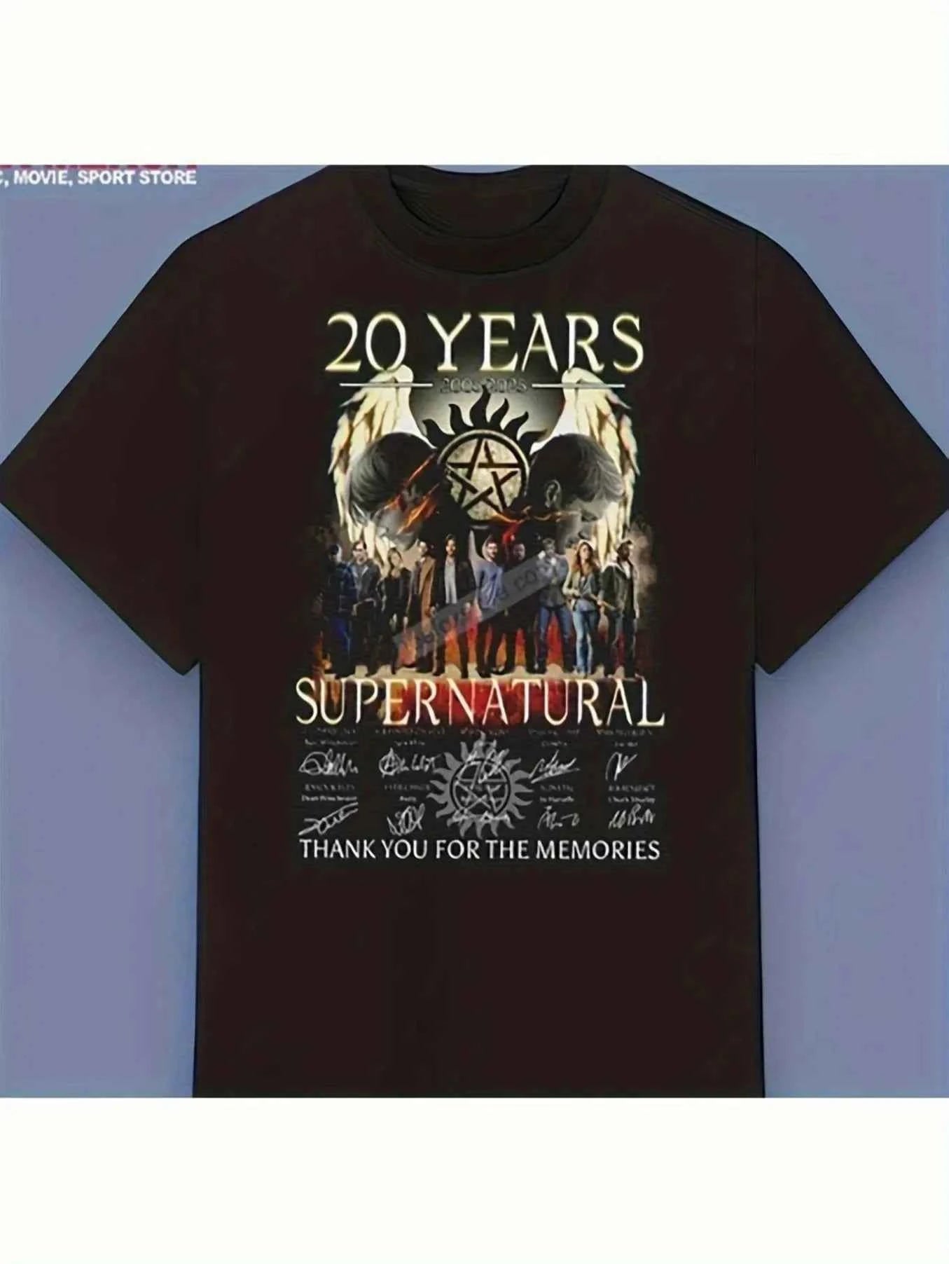 Supernatural Tv Series 20Th Anniversary Signature T-Shirt - Dean and Sam Winchester Vintage Design,