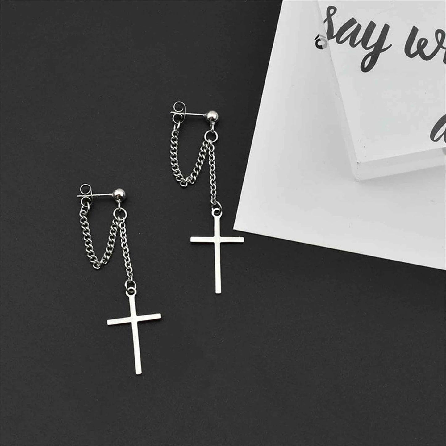 Gothic Cross Chain Ear Cuffs No Piercing Clip On Earrings for Women Men Punk Rock Gothic Jewelry Streetwear Accessories Gothic P