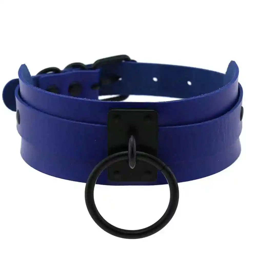 Punk Black O-Round Metal Leather Choker Collar - Pedlar's Attic