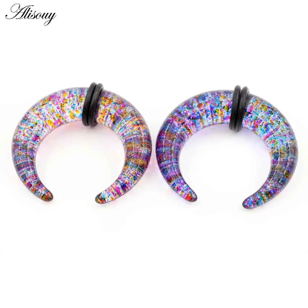 2pcs Acrylic C Sahpe Buffalo Horn Ear Pincher Septum Rings Piercing Black Ear Taper Stretcher Expander Body Jewelry 1.6mm-16mm