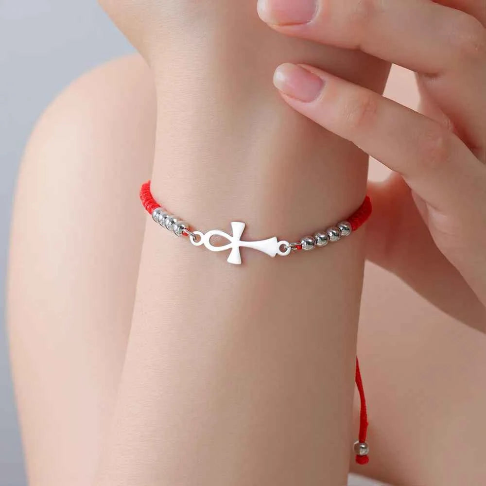 Dawapara Ankh Cross Bracelet Religious Ancient Egyptian Key To Life Prayer Amulet Supernatural Stainless Steel Jewelry