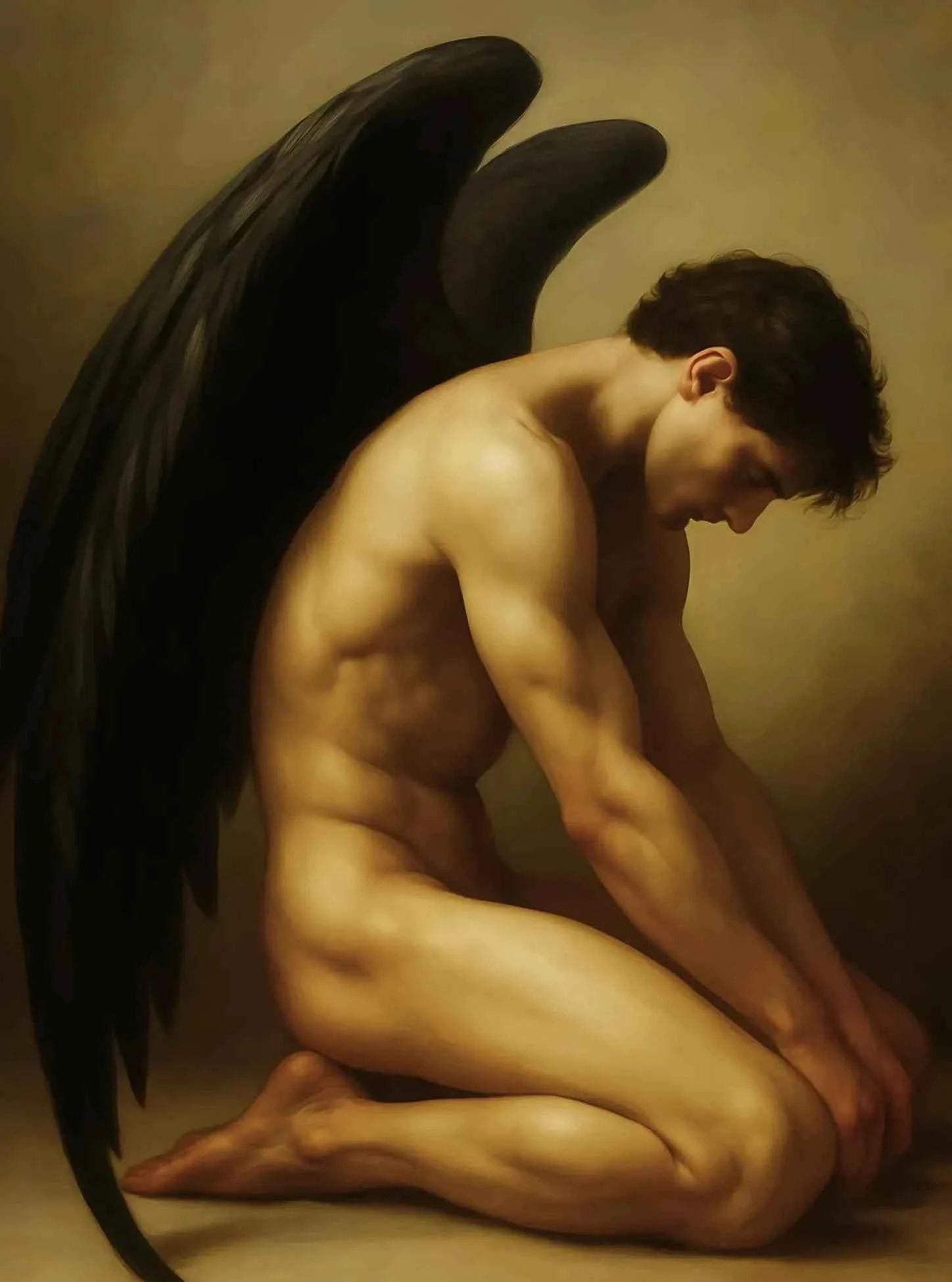 Dark Mysterious Retro Aesthetic Myth Hell Fallen Angel Portrait Poster Canvas Print Art