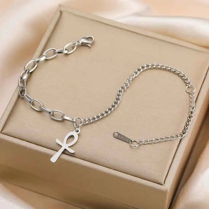 Dawapara Ankh Cross Bracelet Religious Ancient Egyptian Key To Life Prayer Amulet Supernatural Stainless Steel Jewelry - Pedlar's Attic