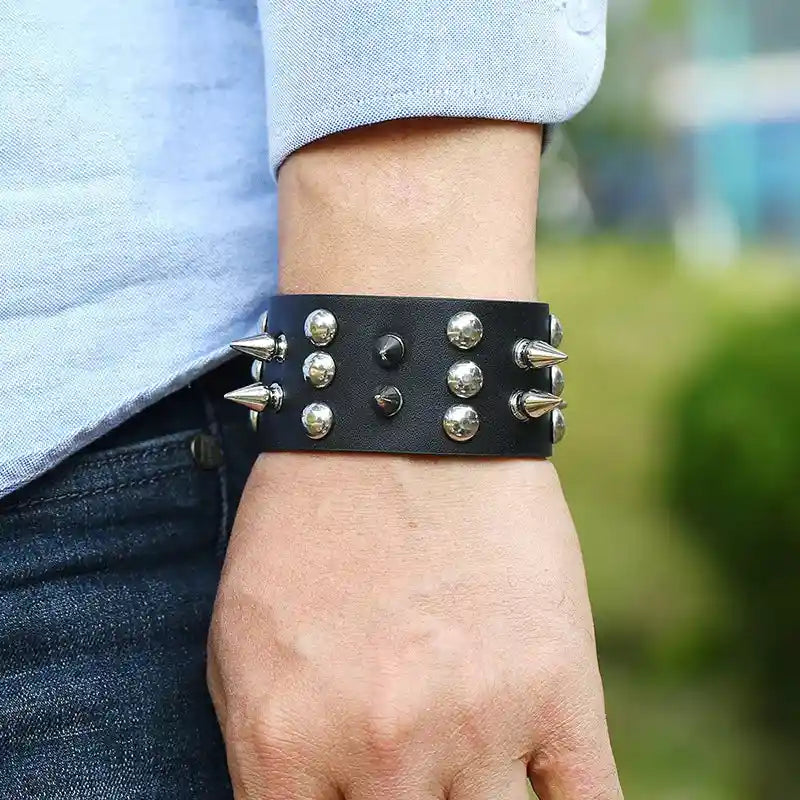 Spiked Faux Leather Bracelet - Pedlar's Attic