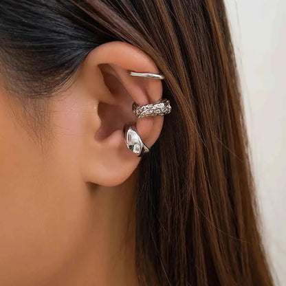Bold & Beautiful Chunky Metal Clip Earrings Set - 3 Geometric Ear Cuffs for Trendy Women & Girls, Perfect for Y2K Style - Pedlar's Attic