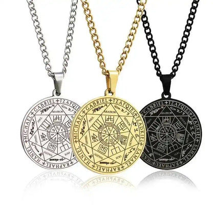 Necklace for Men Seven Archangels Pendant Solomon 7 Archangels Sigil Amulet Necklace Men Simple Stainless Steel Chain Jewelry - Pedlar's Attic