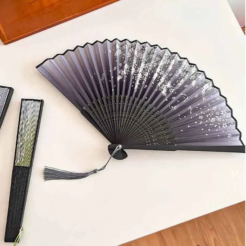 Chinese Fan Hand Folding Fan Bamboo Silk Women Black Fan Summer Female Dance Hand Folding Fan Party Gift Hand Fans For Women