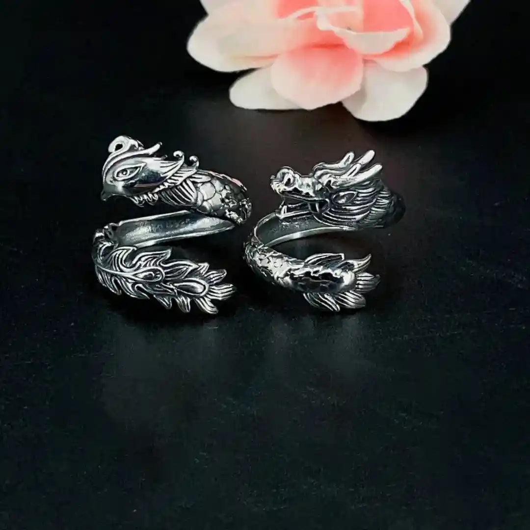 Vintage Chinese Style . Dragon and Phoenix Auspicious Ring - Pedlar's Attic