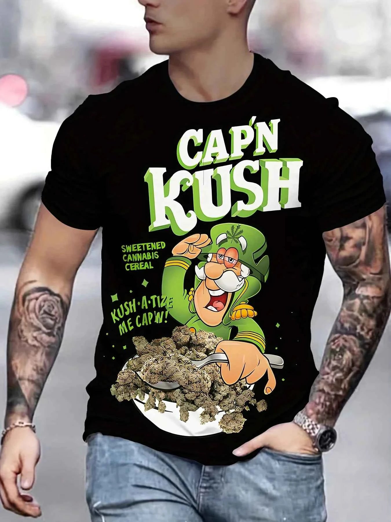Men's CAPN KUSH T-Shirt - 3D Game Design 100% Cotton, Gaming Event/Casual Lounge Tee