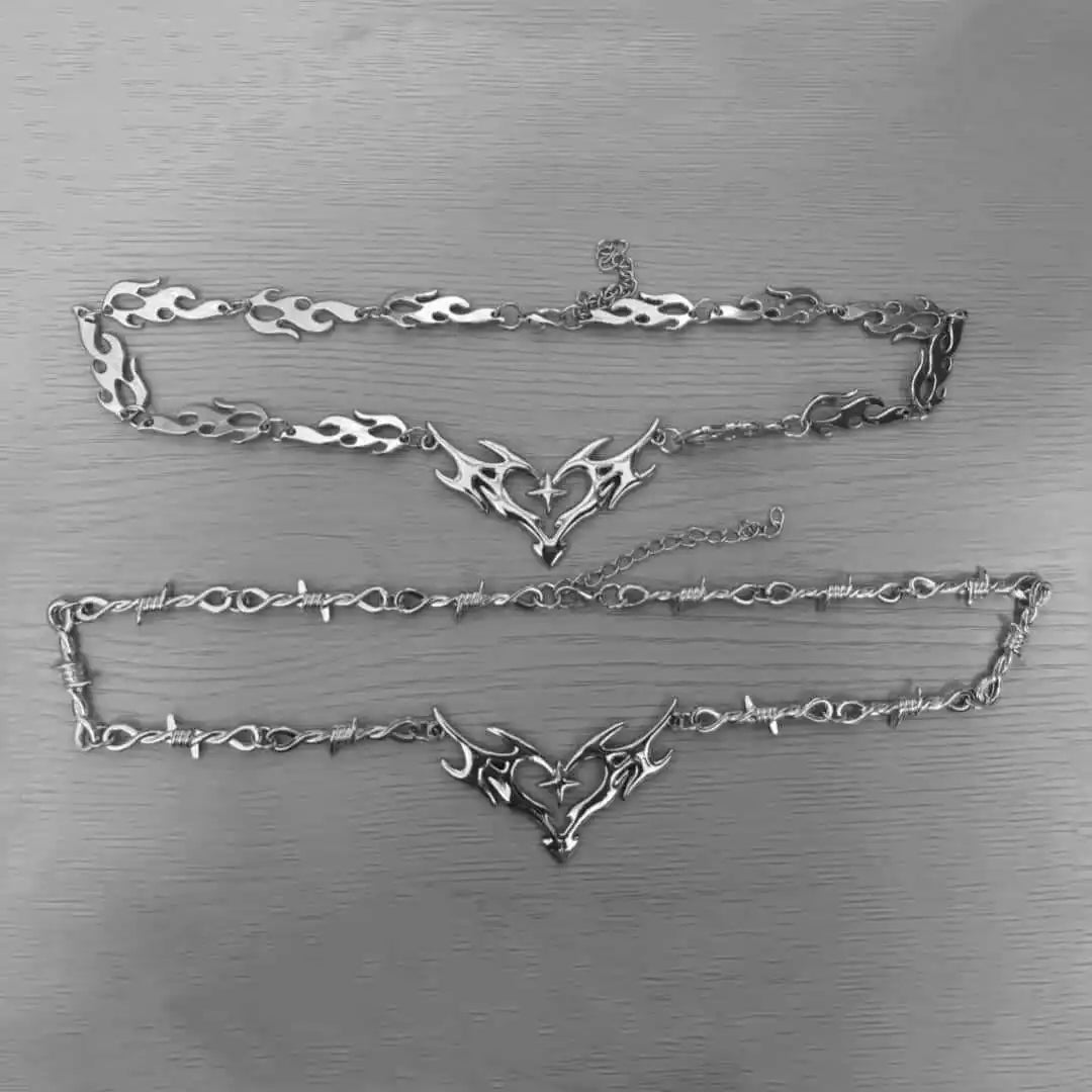 The Thornfire Heart — Gothic Flame & Barbed-Wire Choker