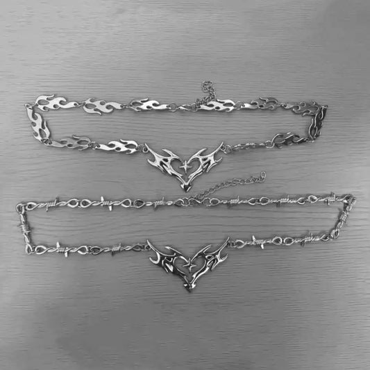 The Thornfire Heart — Gothic Flame & Barbed-Wire Choker