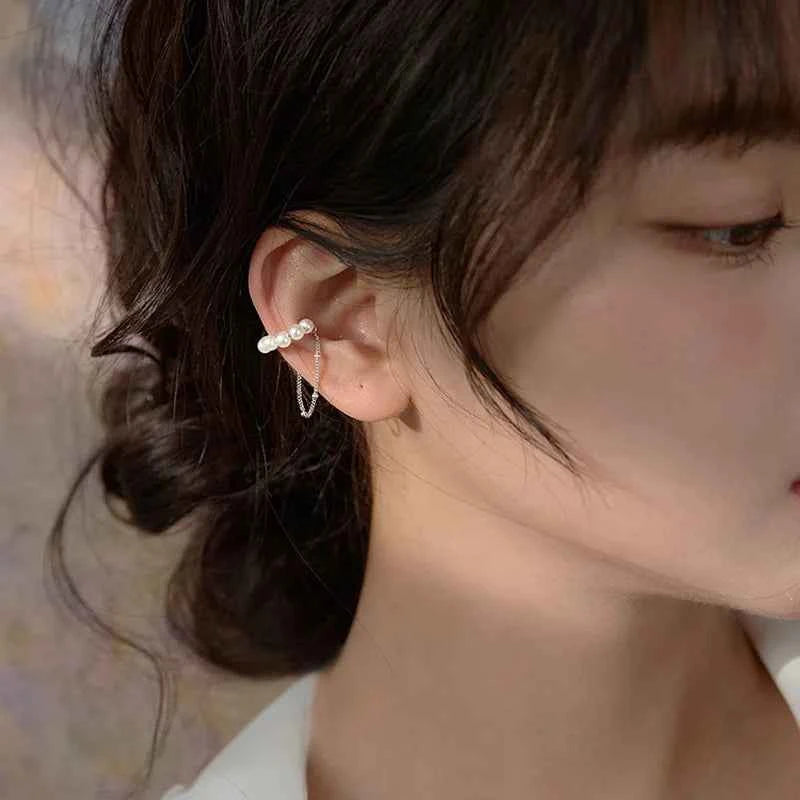 Shiny Silver Crystal Tassel Cuff Earring - Non-Piercing Rhinestone Star Clip-On Jewelry for Women - Pedlar's Attic