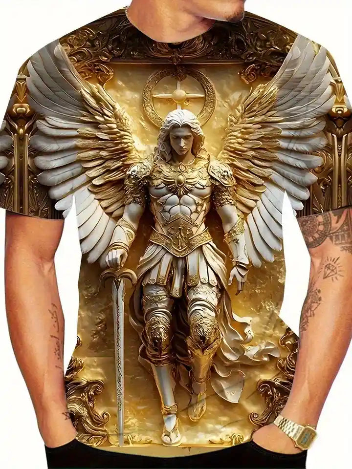 Angel Warrior Golden Sword Design 3D Printed Tshirt - Pedlar's Attic