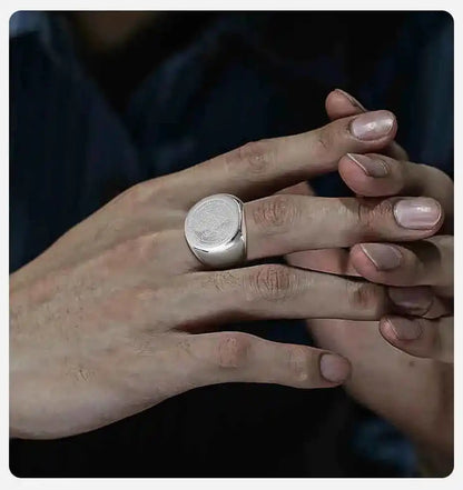 Vnox Seven Seals of Angels Rings for Men, Round Top Stamp Finger Band, Metatron Cube Stamp Ring, Chunky Punk Jewelry - Pedlar's Attic