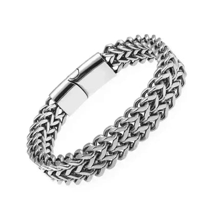 Stainless Steel Nordic Double Wolf Head Bracelet - Pedlar's Attic