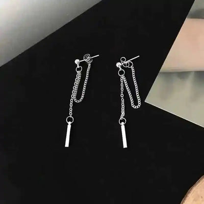Punk Silver Gothic Cross Drop Earrings - Long Tassel Design for Bold Style | Unisex Jewelry Gift - Pedlar's Attic