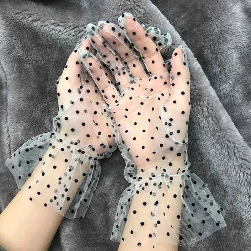 Glamourous Vibes Mesh Tulle Gloves - Sexy Transparent Dot Print for Club, Prom & Dance - Pedlar's Attic