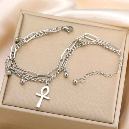 Dawapara Ankh Cross Bracelet Religious Ancient Egyptian Key To Life Prayer Amulet Supernatural Stainless Steel Jewelry - Pedlar's Attic