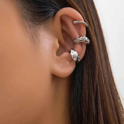 Bold & Beautiful Chunky Metal Clip Earrings Set - 3 Geometric Ear Cuffs for Trendy Women & Girls, Perfect for Y2K Style - Pedlar's Attic