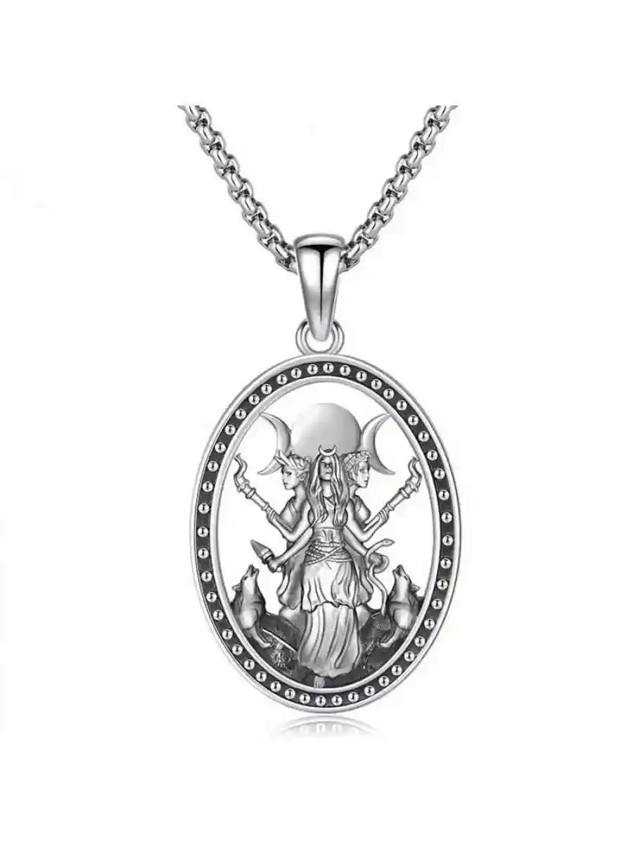 Hecate necklace, March goddess pendant ,box chain - Pedlar's Attic