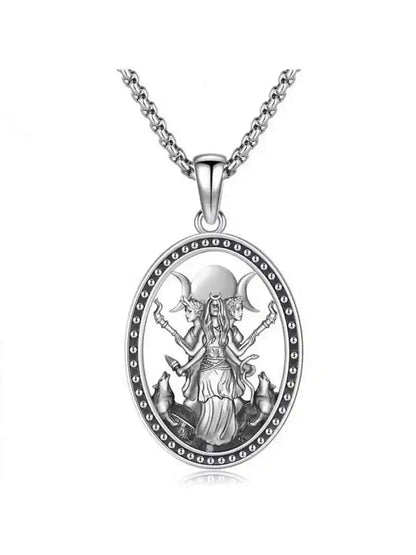 Hecate necklace, March goddess pendant ,box chain - Pedlar's Attic
