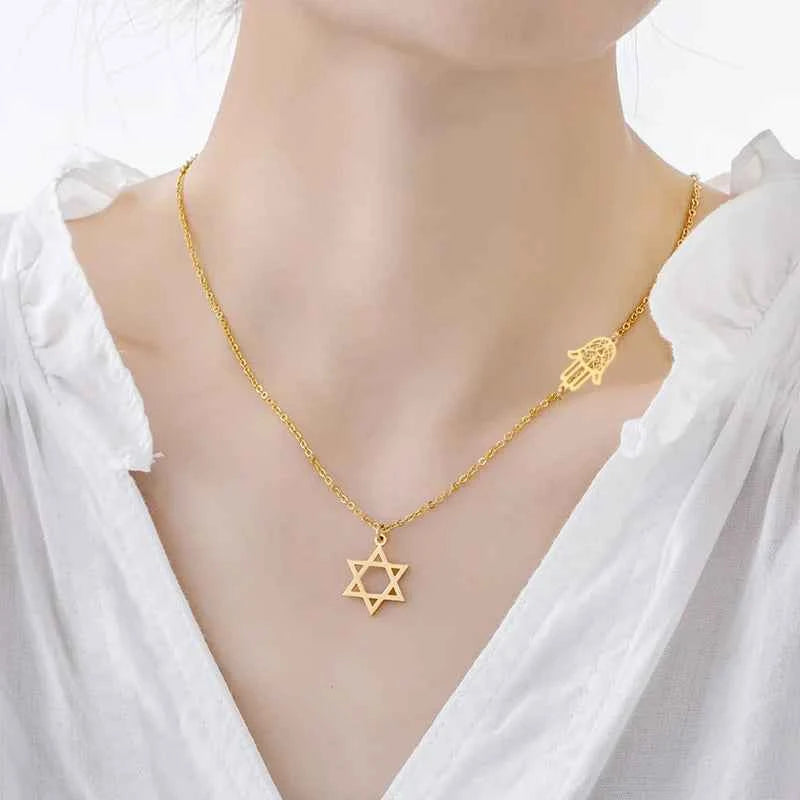 Personalized Star of David Hamsa Necklace for Women Men Gold Color Magen David Religious Jewish Star Jewelry Gifts