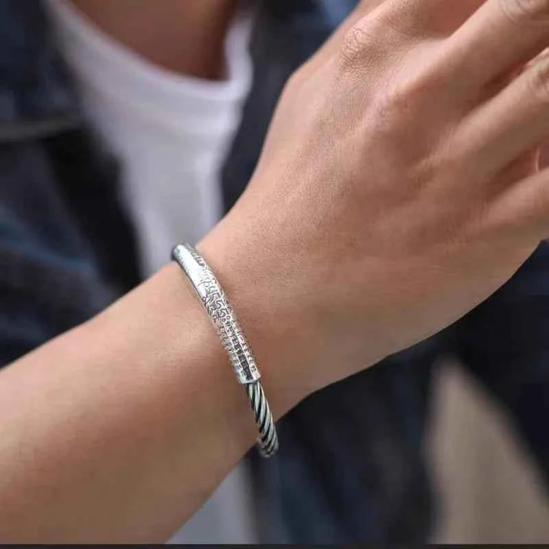 Buddhist Mantra Lotus Mantra Cuff Bracelet for Men Fashion Charm Religious Prayer Amulet Jewelry Gift