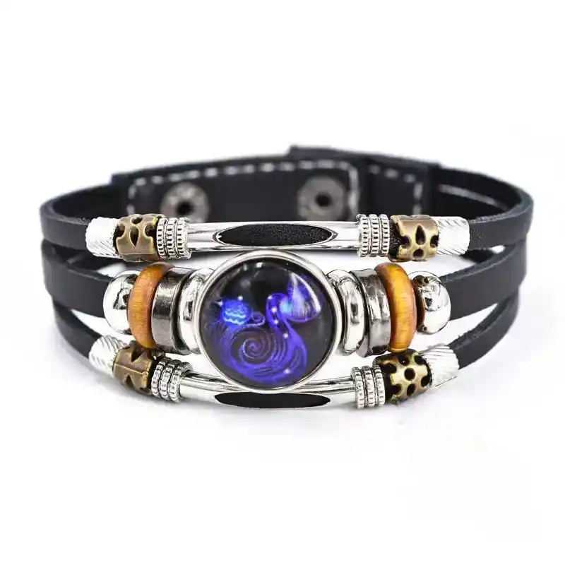 Zodiac Constellation Luminous Leather Bracelet — All 12 Signs