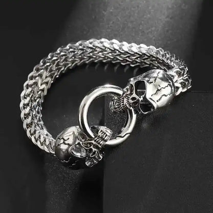 Stainless Steel Nordic Double Wolf Head Bracelet - Pedlar's Attic