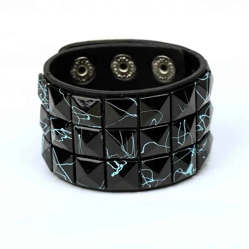 European and American New Punk Style Multi-Color Square Stud Leather Bracelet, Personalized Cycling Bar Accessory, Men's Wide Pu Leather Bracelet