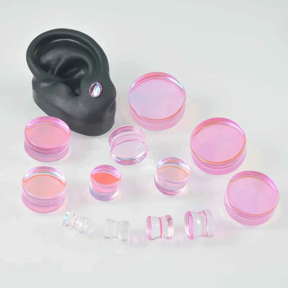 1PC Natural Glass Double Flared Ear Plugs Ear Tunnel Gauge