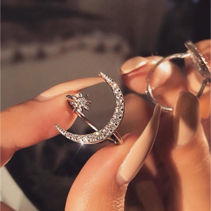 Silver color Star and Moon Open Ring - Pedlar's Attic