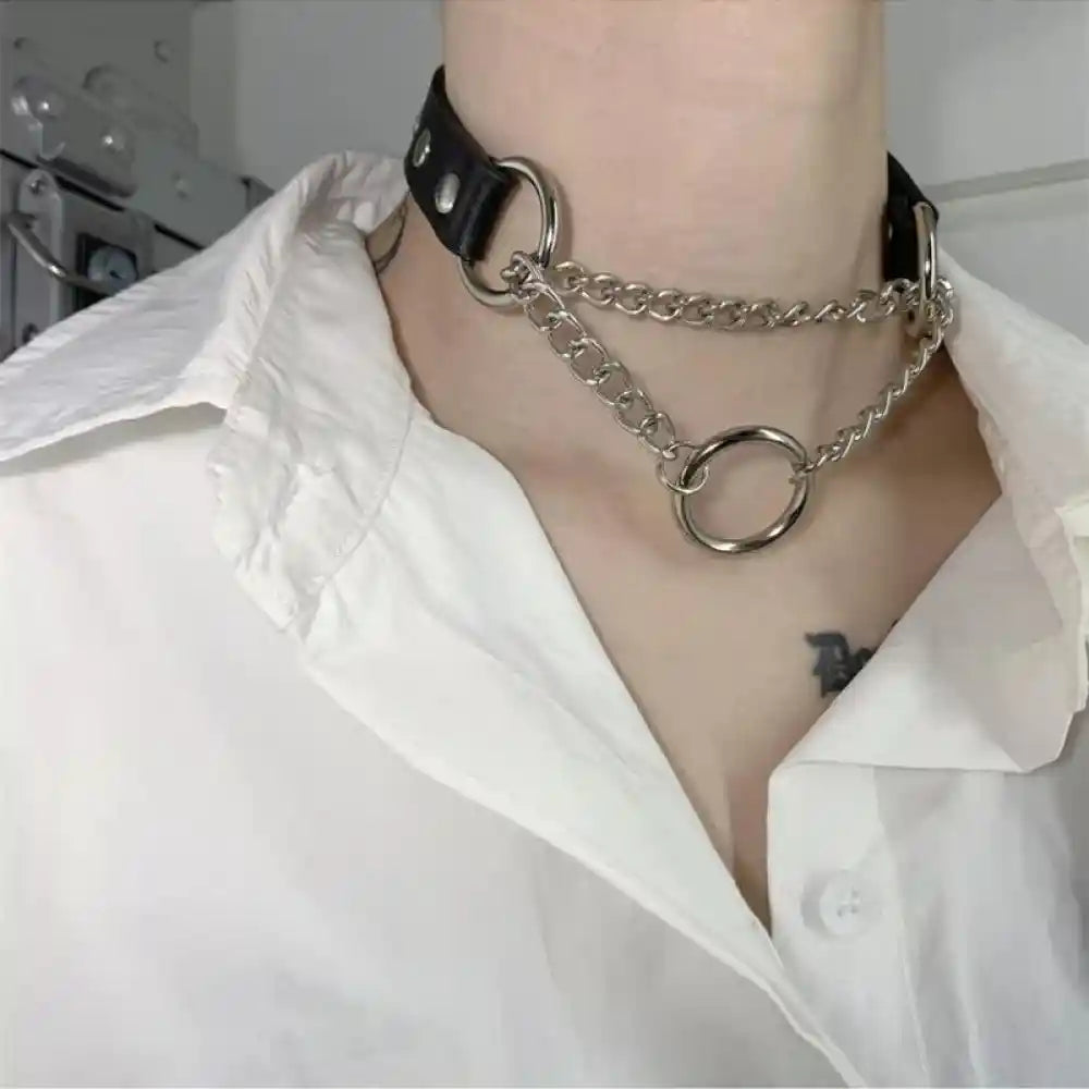 Fashion Pu Leather Ring Choker Necklace - Pedlar's Attic
