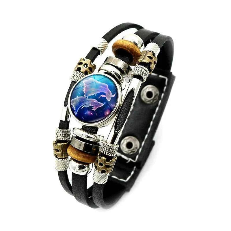 Vintage 12 Zodiac Sign Leather Bracelet