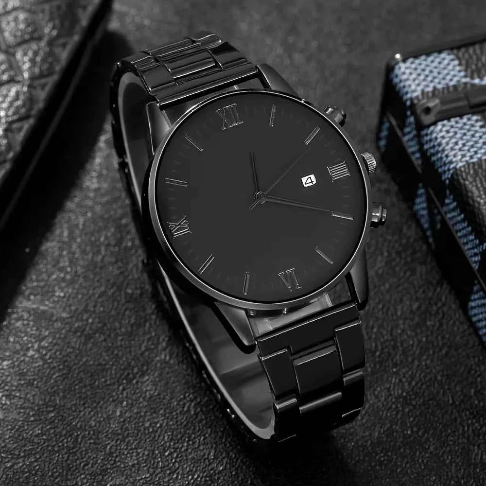 4-piece/set men's black minimalist quartz watch set