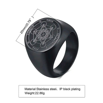 Vnox Seven Seals of Angels Rings for Men, Round Top Stamp Finger Band, Metatron Cube Stamp Ring, Chunky Punk Jewelry - Pedlar's Attic