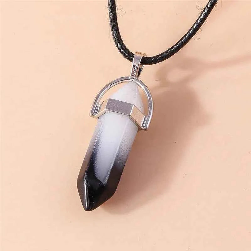 Natural Stone Quartz Lapis Opal Amethyst Pink Crystal Stone Hexagonal Column Pendant Necklaces